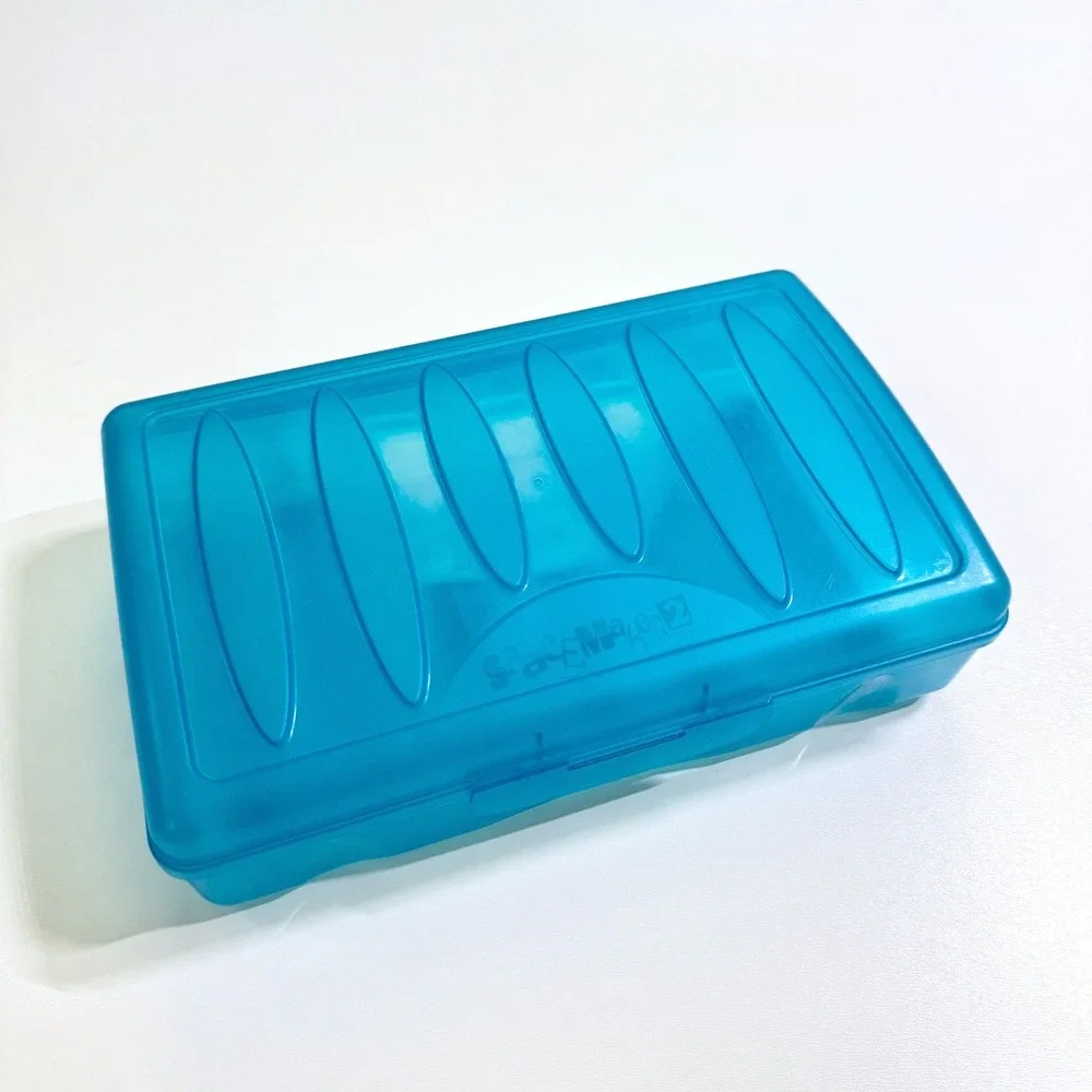 Spacemaker 2 Pencil Boxes VTG 90s Y2K Plastic School Supply Storage Blue Purple